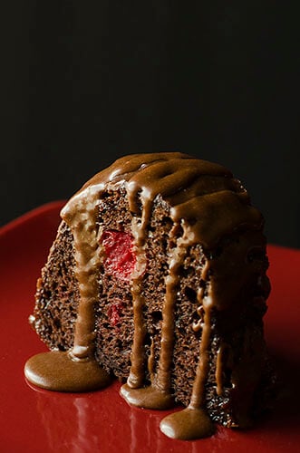 An EXTREMELY easy Cherry Chocolate Cake to make. Got five minutes? You're luscious, velvety, rich and moist cake is made.