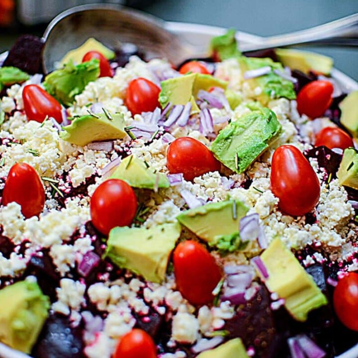 This beet salad looks so fresh with the avocado and fresh cherry tomatoes!