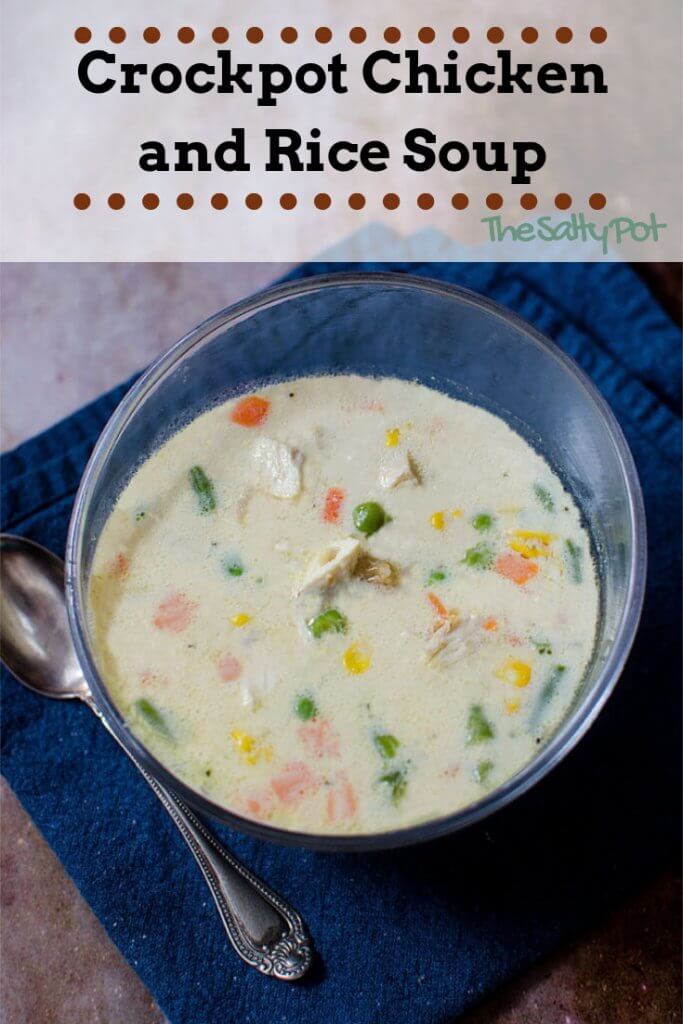 This super easy crockpot chicken and rice soup recipe is incredibly creamy, nourishing and delicious! So easy to make in the slow cooker, it's a "set it and forget it" type of thing! #TheSaltyPot 