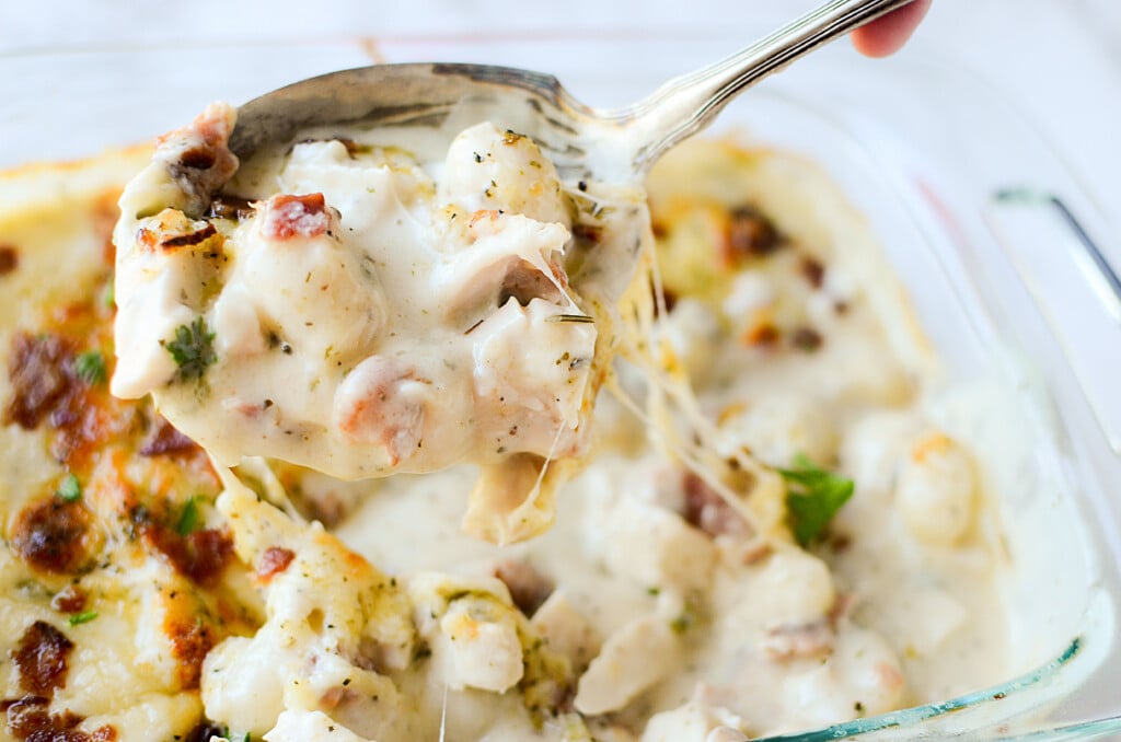 Super cheesy bacon and chicken gnocchi casserole is the definition of comfort food!
