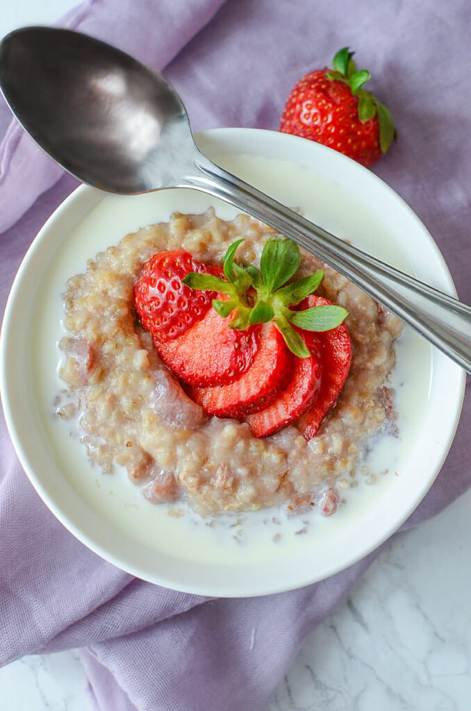 Healthy and comforting Crock Pot Strawberry Steel Cut Oats