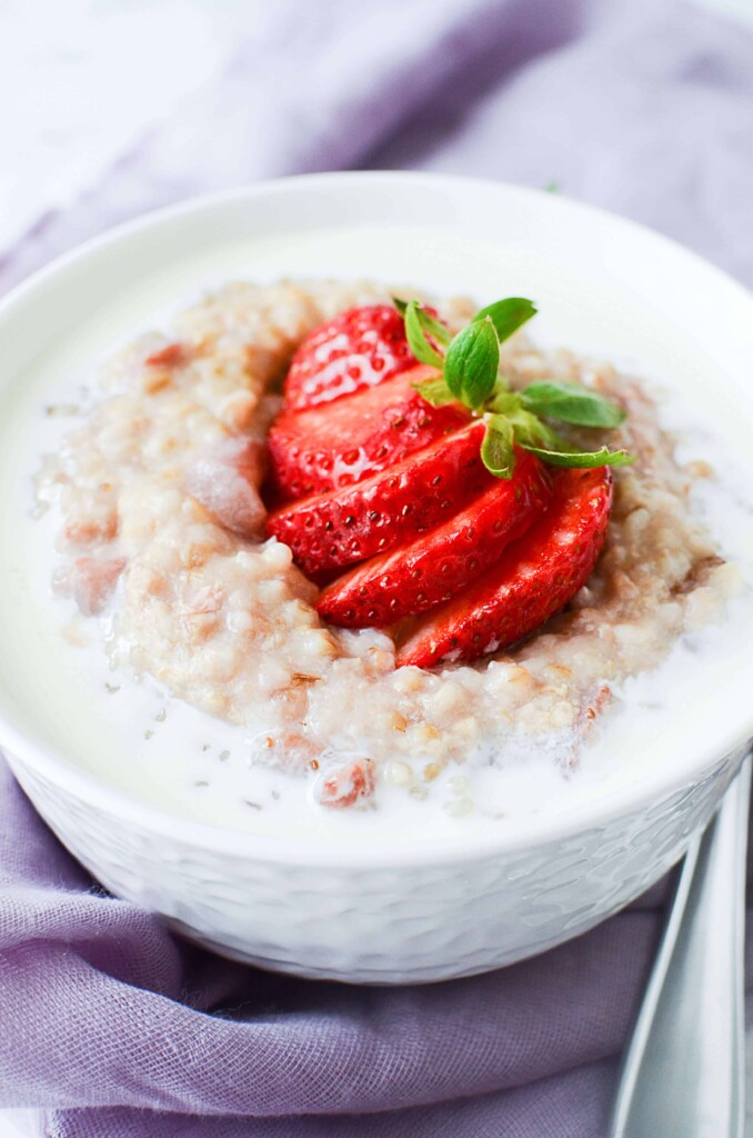 Healthy and comforting Crock Pot Strawberry Steel Cut Oats