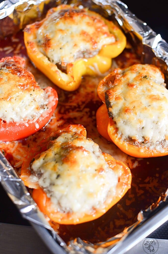 Look at these savory sausage stuffed sweet peppers with parmesan cheese! 