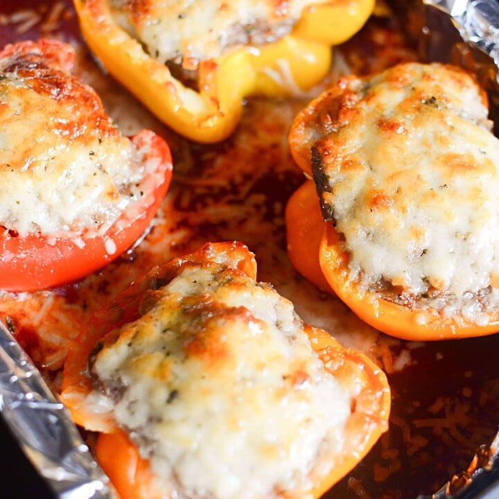 Savory sausage stuffed sweet peppers with parmesan