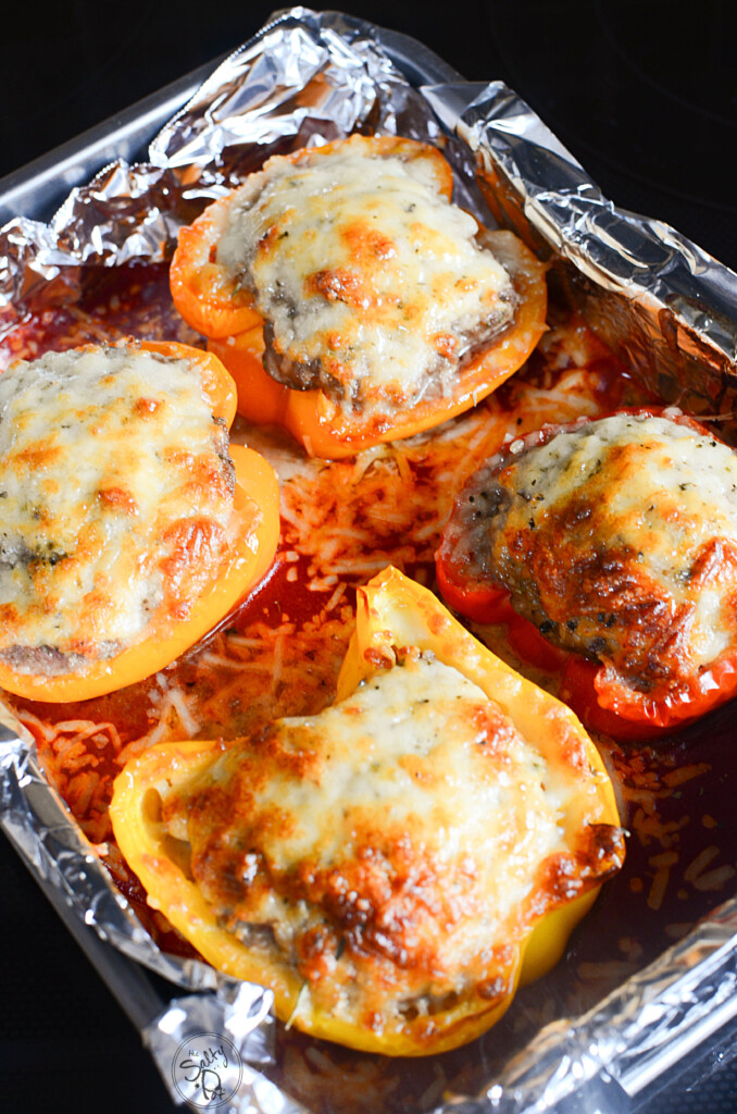 Savory sausage stuffed sweet peppers with parmesan