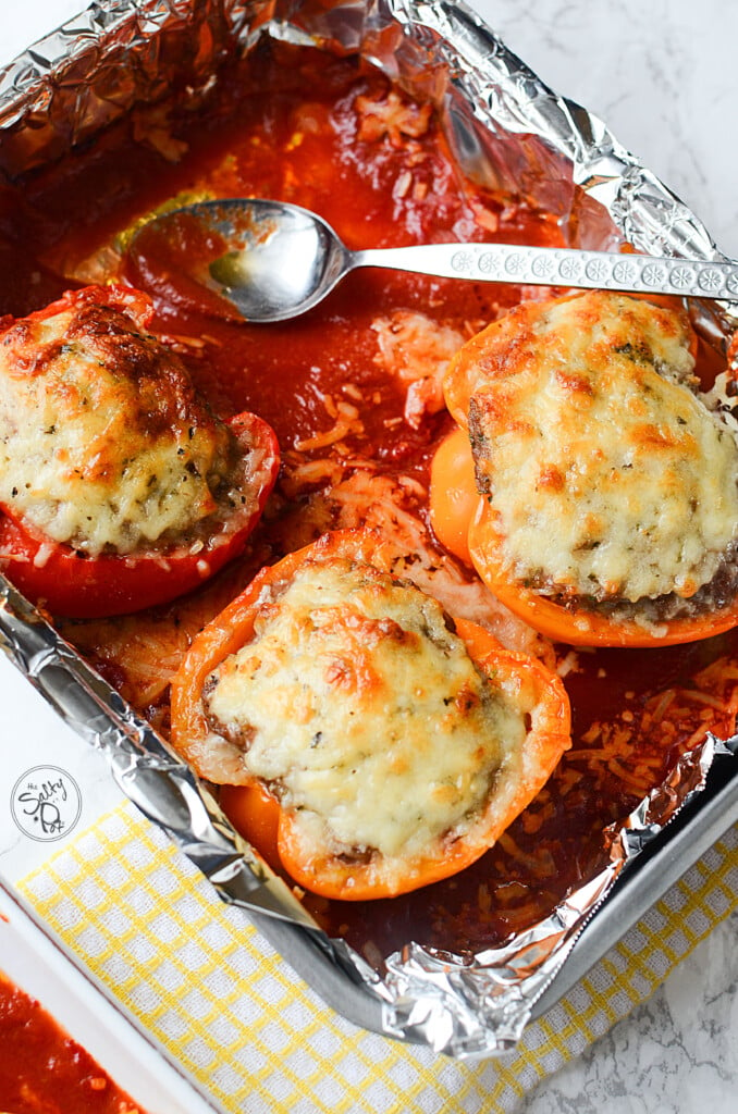 Savory Keto stuffed sweet peppers with parmesan