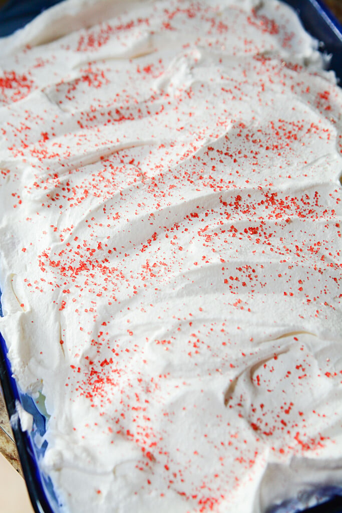 sweet and yummy strawberry angel food cake with whipped cream and vanilla pudding