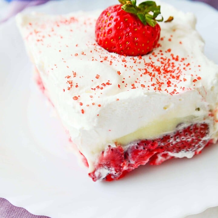 sweet and yummy strawberry angel food cake with whipped cream and vanilla pudding