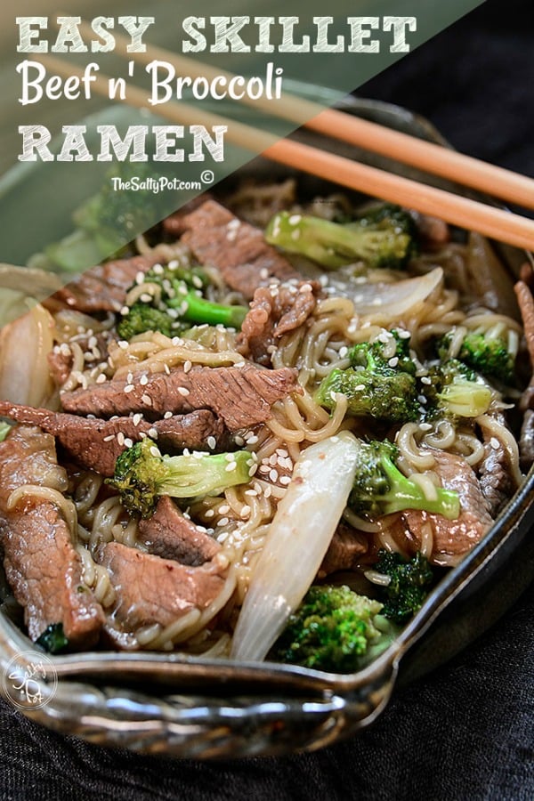 Easy Skillet Beef and Broccoli Ramen is a quick, tasty and budget stretching meal that's a bit different than your typical stirfry!