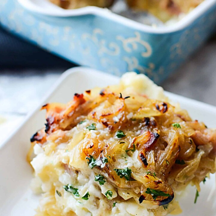 Instant Pot Mashed Potatoes with Caramelized Onions and Bacon