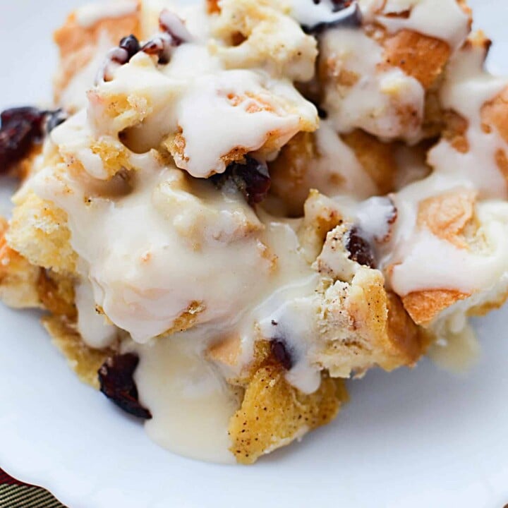 Overnight Eggnog Bread Pudding with Cranberries