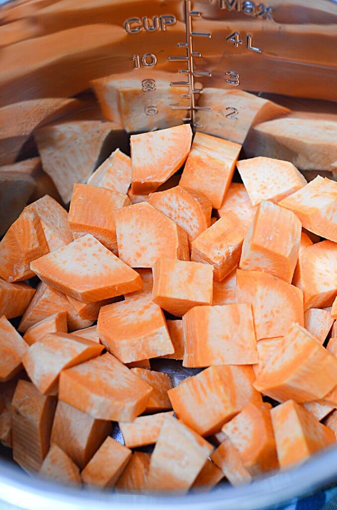 Sweet potato cubes in the instant pot liner