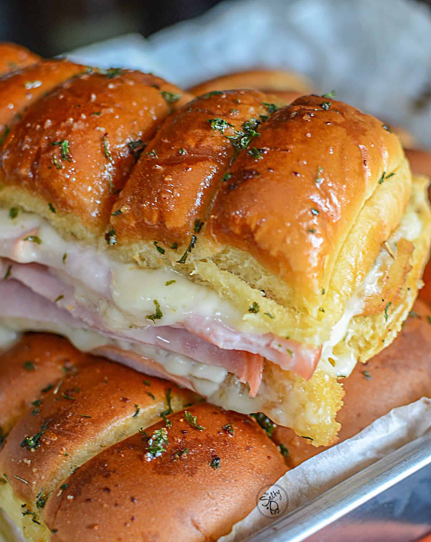 Chicken cordon blue sliders fresh out of the oven.