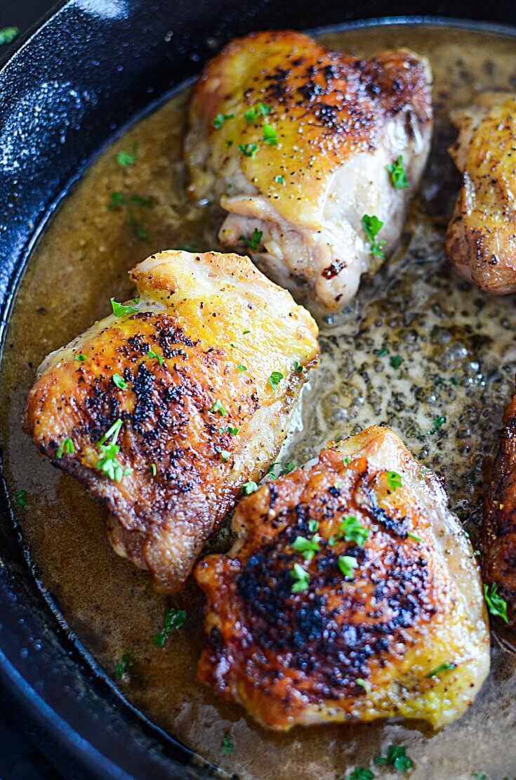 Crispy Chicken Thighs with Lemon Butter Sauce | The Salty Pot