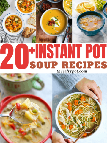 A collage of photos showing all the different soup recipes featured