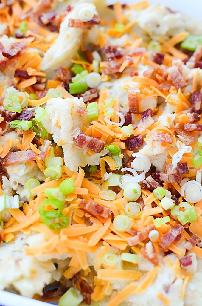 Yummy Instant Pot Loaded Mashed Potatoes - Closeup of loaded potatoes