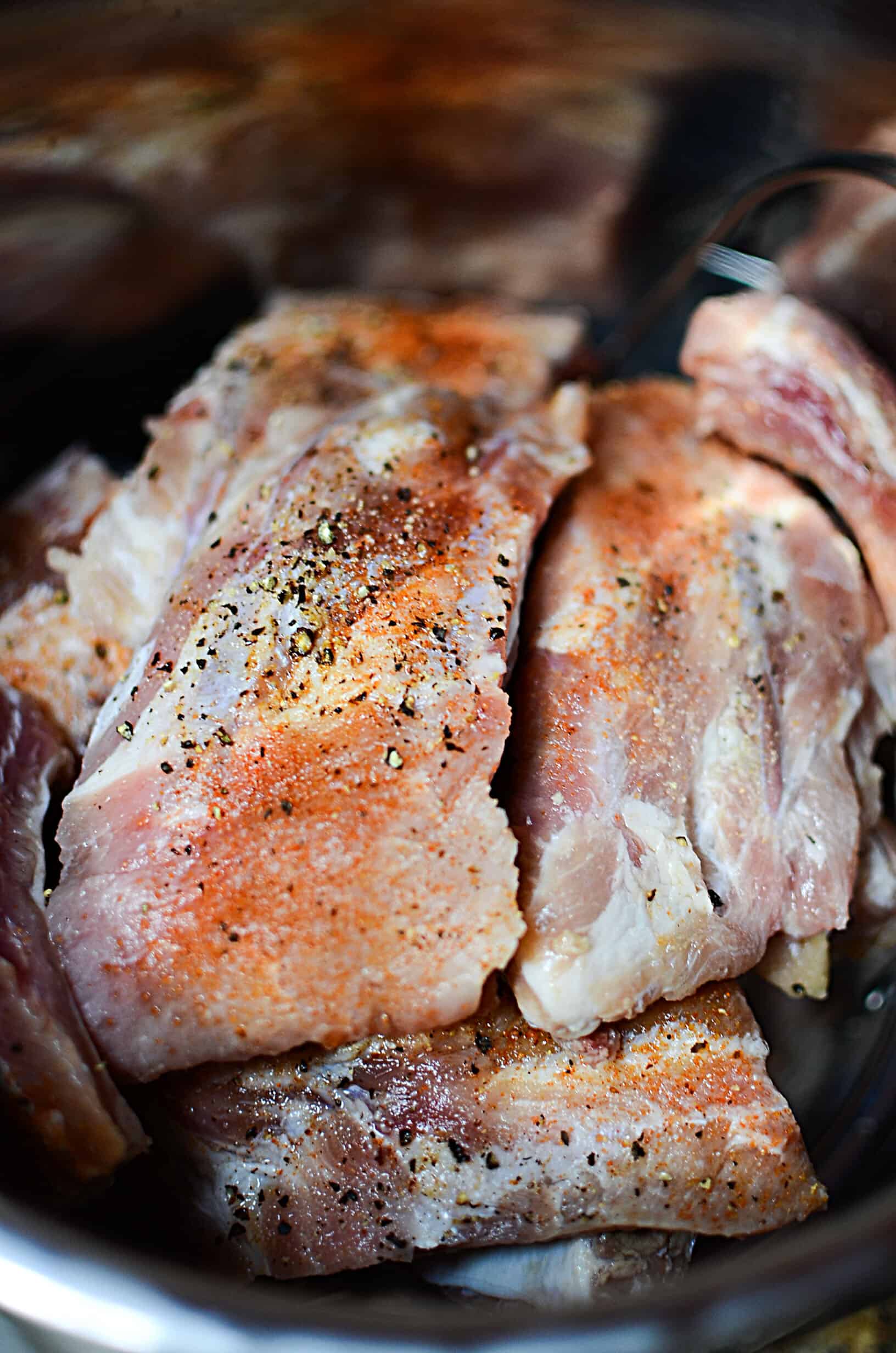  Uncooked Ribs in Instant Pot inner bowl..