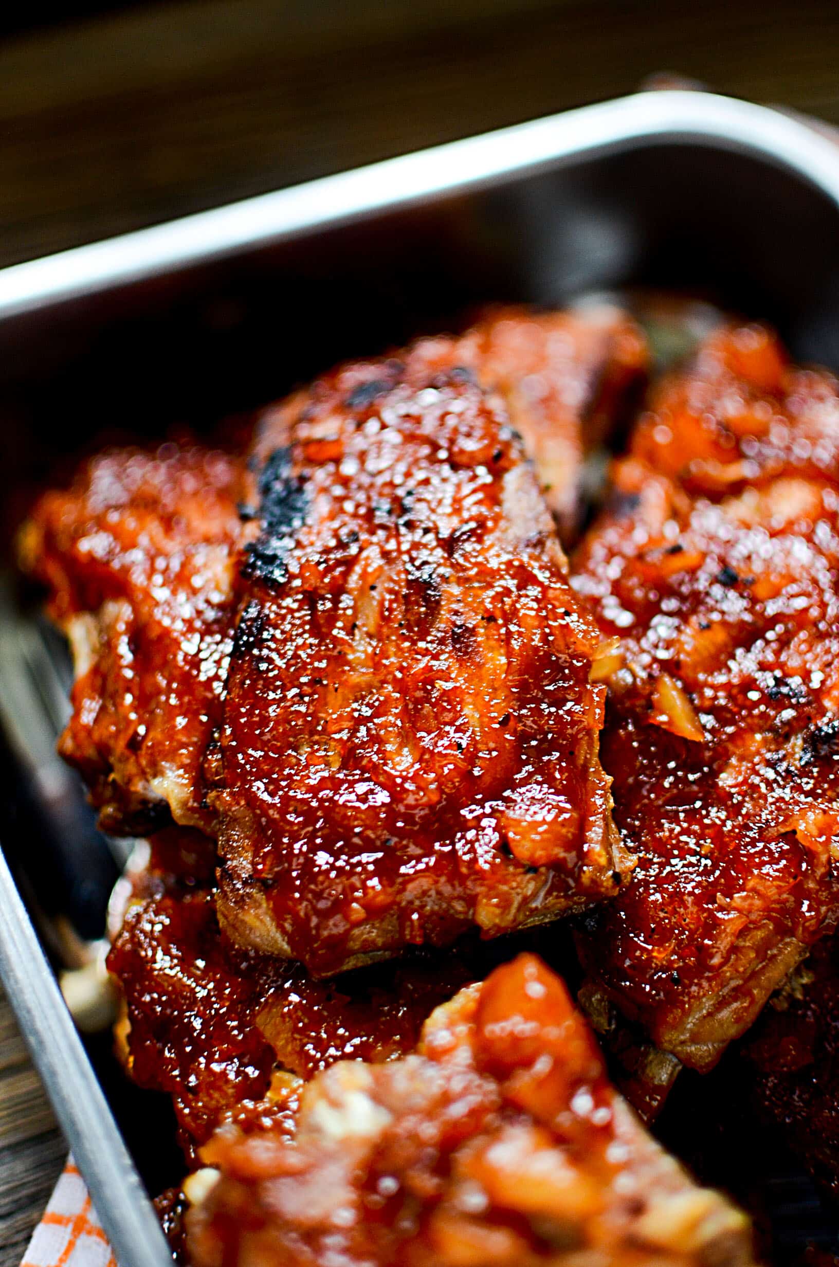 Pineapple BBQ Ribs  piled high with bits of pineapple- Juicy and ready to eat. 
