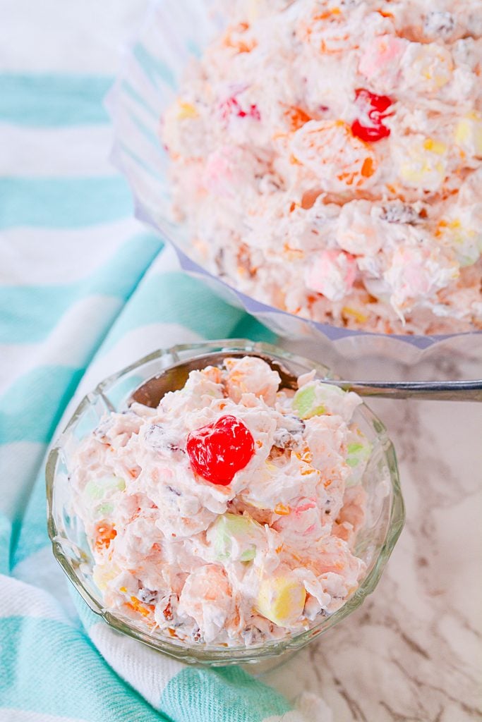 Deliciously Yummy & Classic Ambrosia Salad - Finished salad in bowl