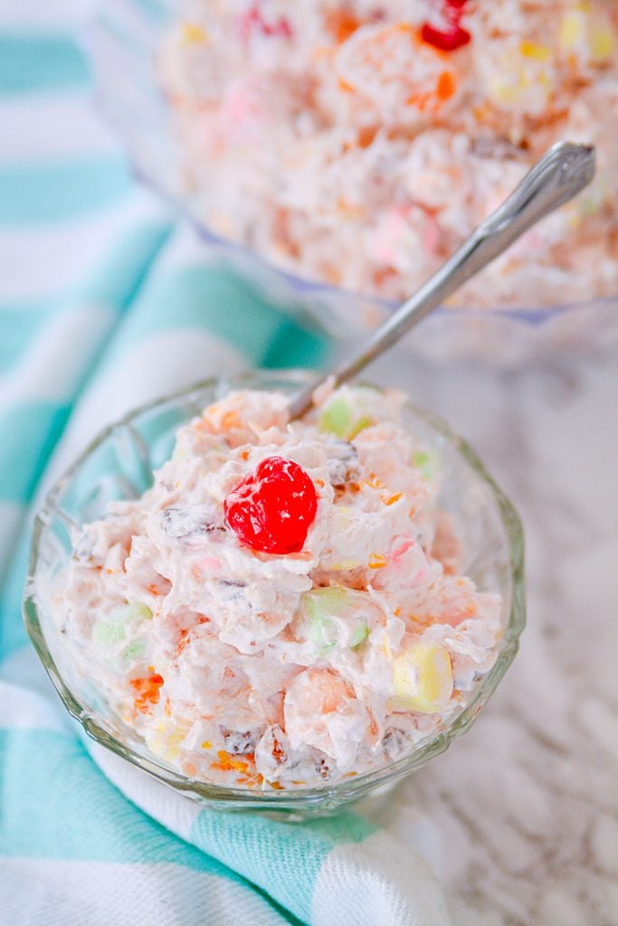 Deliciously Yummy & Classic Ambrosia Salad - Salad in serving bowl