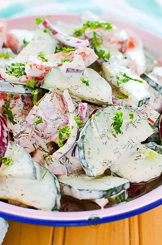 A close up view of the salad in a bowl