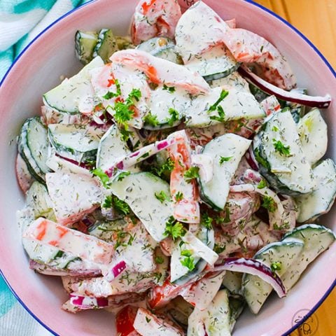 The Best Creamy Cucumber Tomato Salad with Dill 