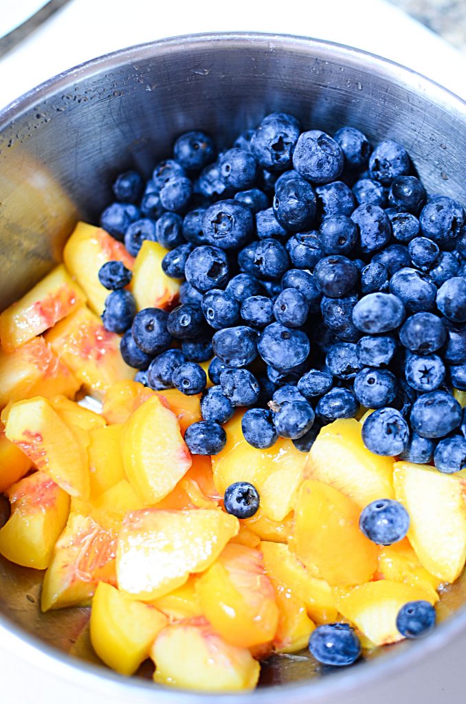 peaches and blueberries in bowl