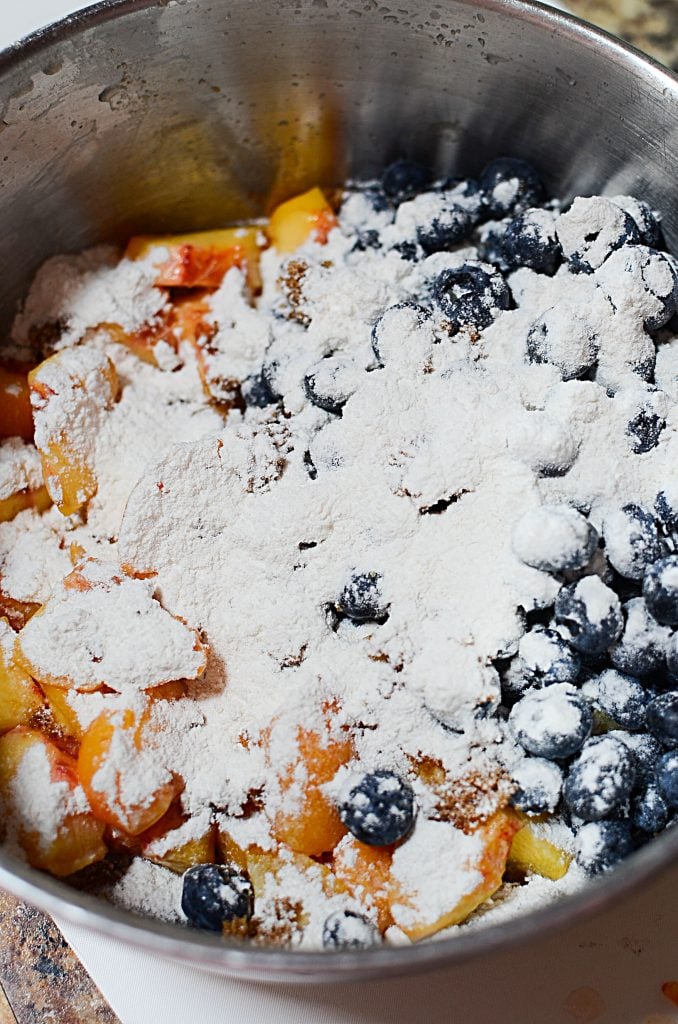 blueberries and peaches in bowl