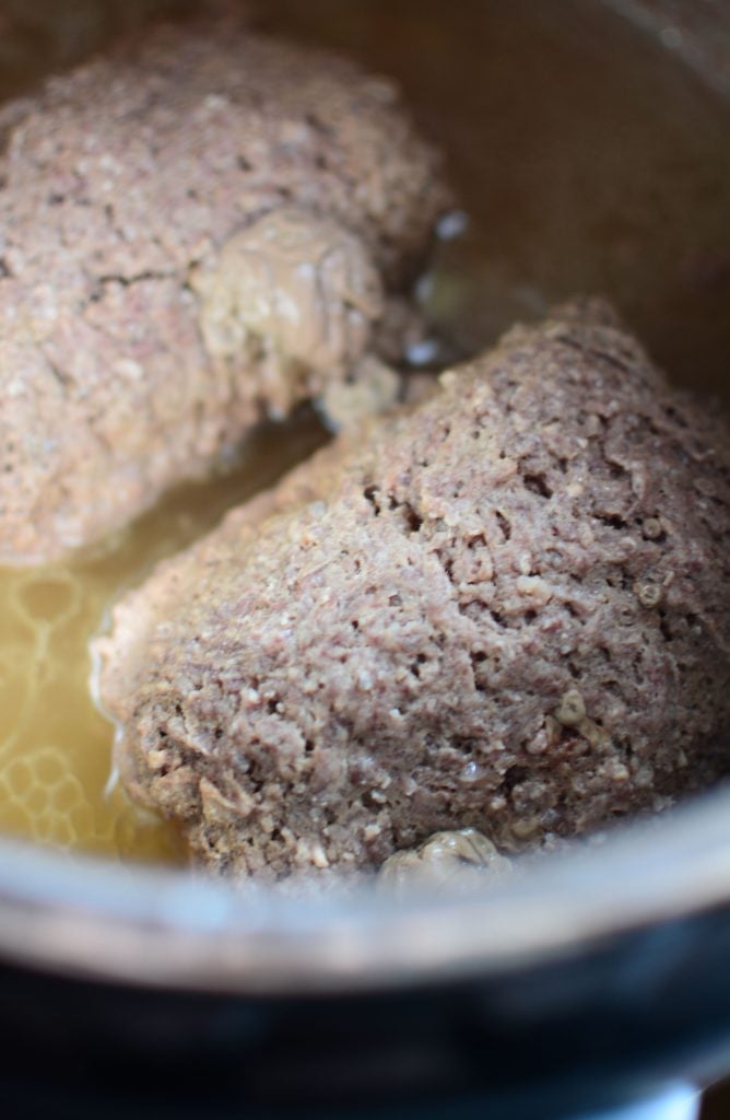 After the first round of cooking, the two pounds of beef are ready to go for a second round of cooking. 