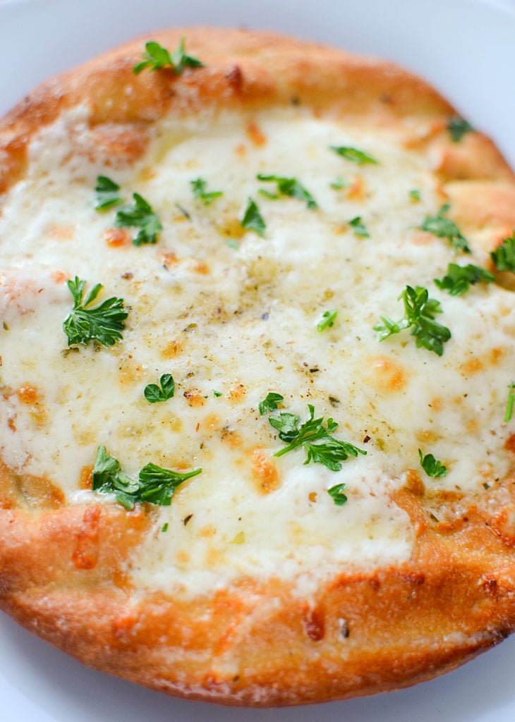 Closeup photo of the cheesy flatbread