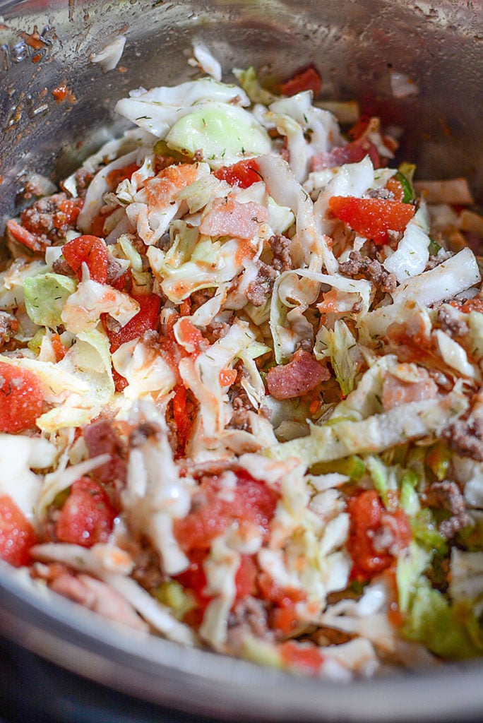 All the ingredients for the easy cabbage rolls mixed together