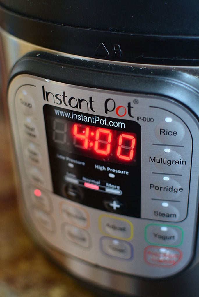 The instant pot showing 4 hours time