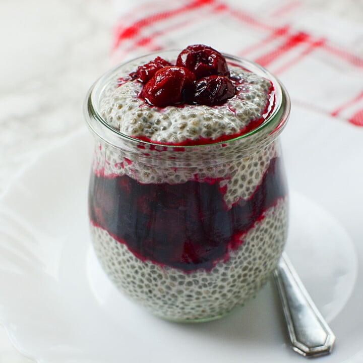 CHIA SEED PARFAIT WITH CHERRY COMPOTE