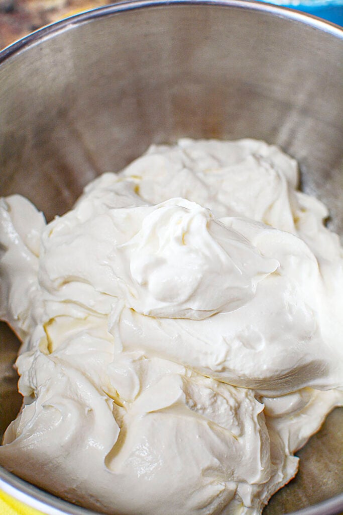 Yogurt in a silver bowl.