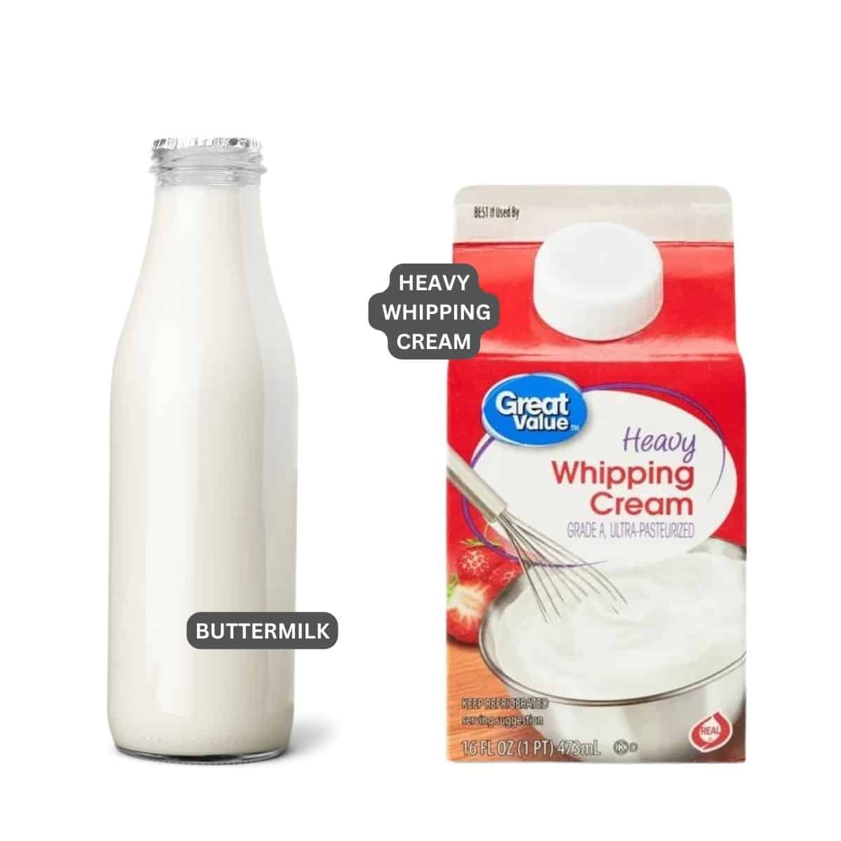 Ingredient photo for Creme fraiche. Buttermilk and heavy whipping cream.