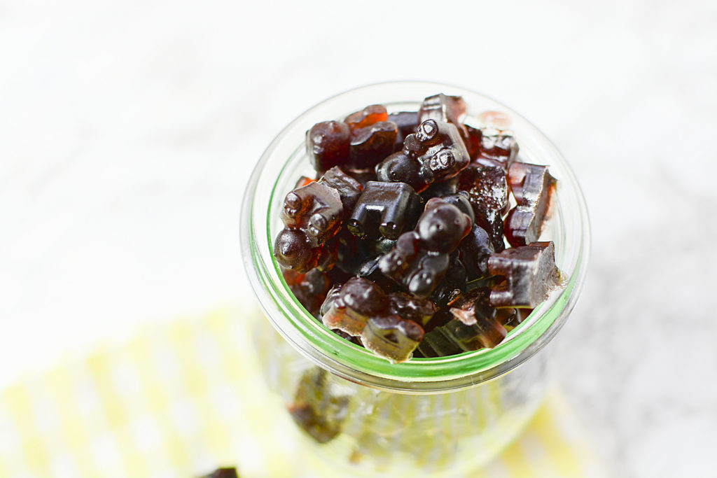 A bowlful of elderberry syrup gummies shaped like little bears. 
