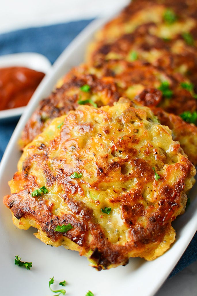This closeup of this sausage and potato cake really shows how crispy the patties get in the frying pan!
