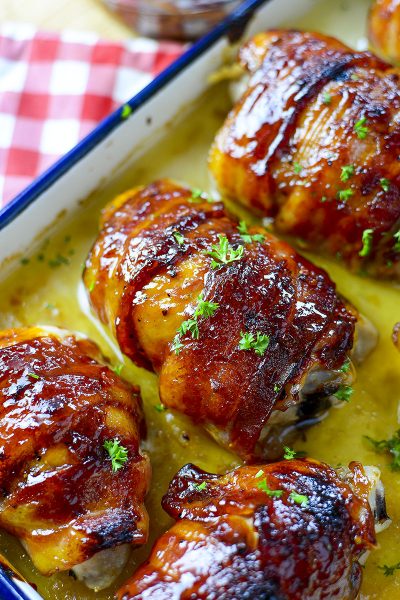 BACON WRAPPED CHICKEN THIGHS | The Salty Pot