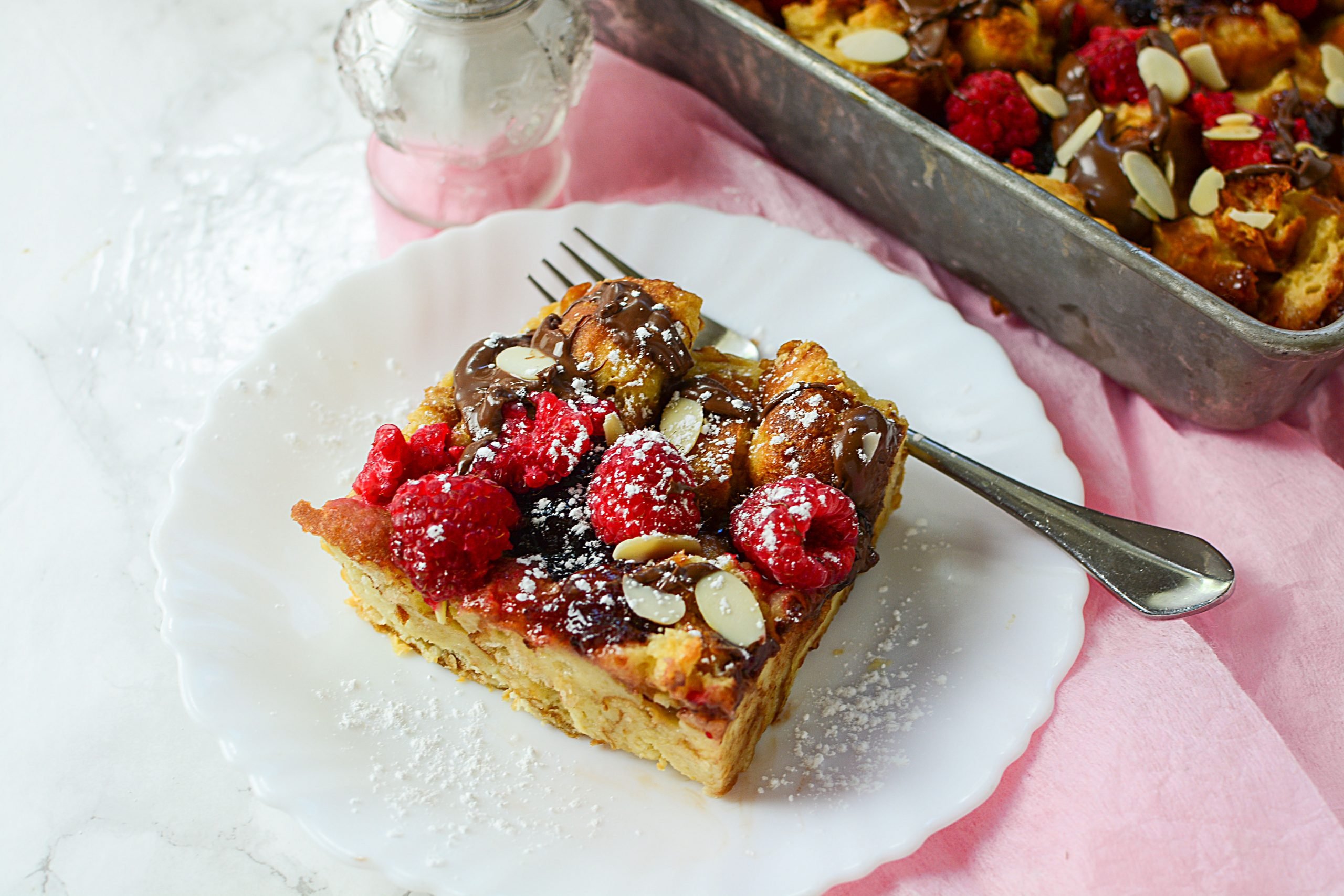 Raspberry Donut Bread Pudding with Nutella