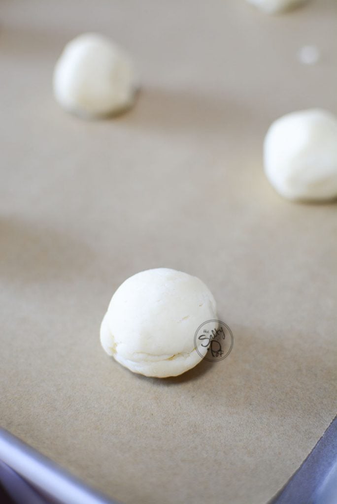 How cute is this little lump of shortbread cookie dough on the sheet pan?