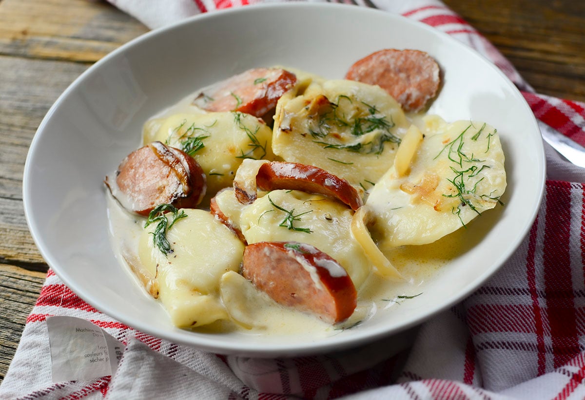 Easy Crockpot Pierogi Casserole with Kielbasa