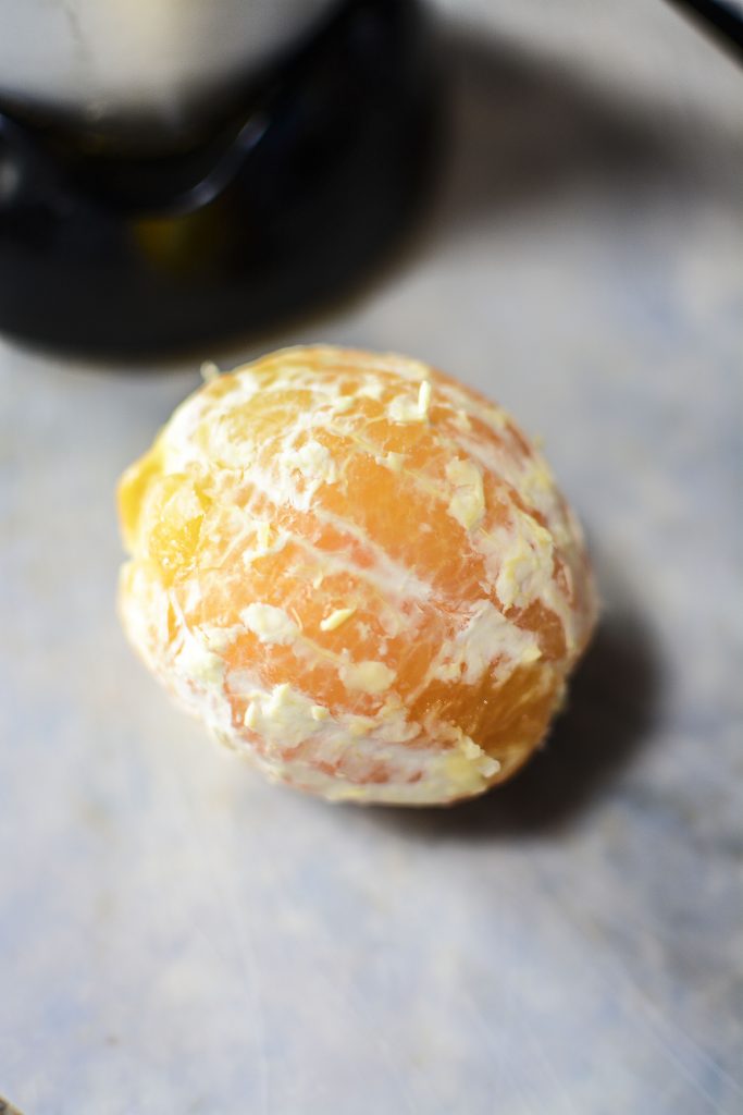 A peeled orange, ready to go into the blender!