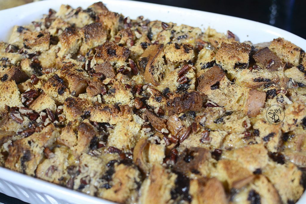 Bread pudding out of the oven.
