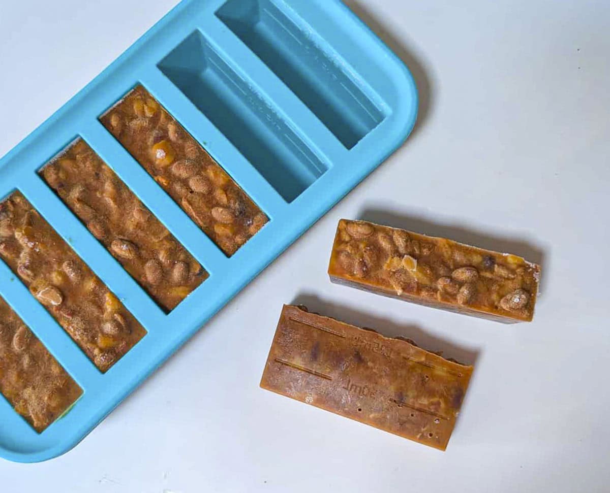 Pineapple beans frozen in souper cube portions.
