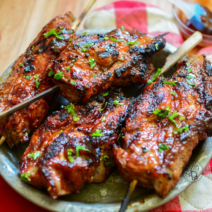 Boneless pork ribs on the grill hotsell