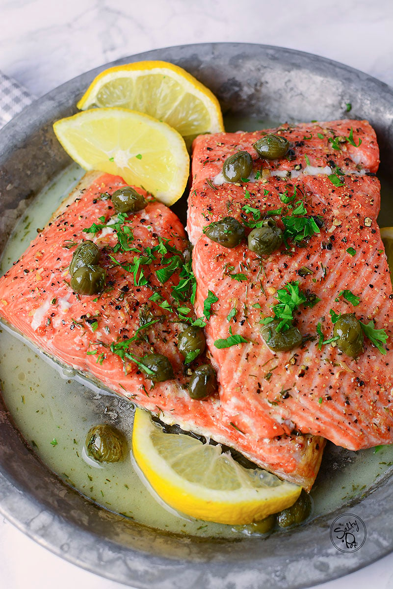 Air Fryer Salmon with Lemon Caper Sauce | The Salty Pot