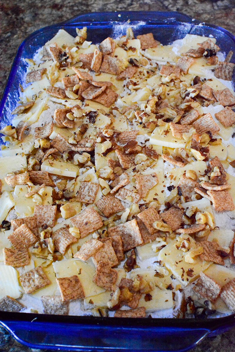 Extra crunch cereal and pecans sprinkled on top of the butter.
