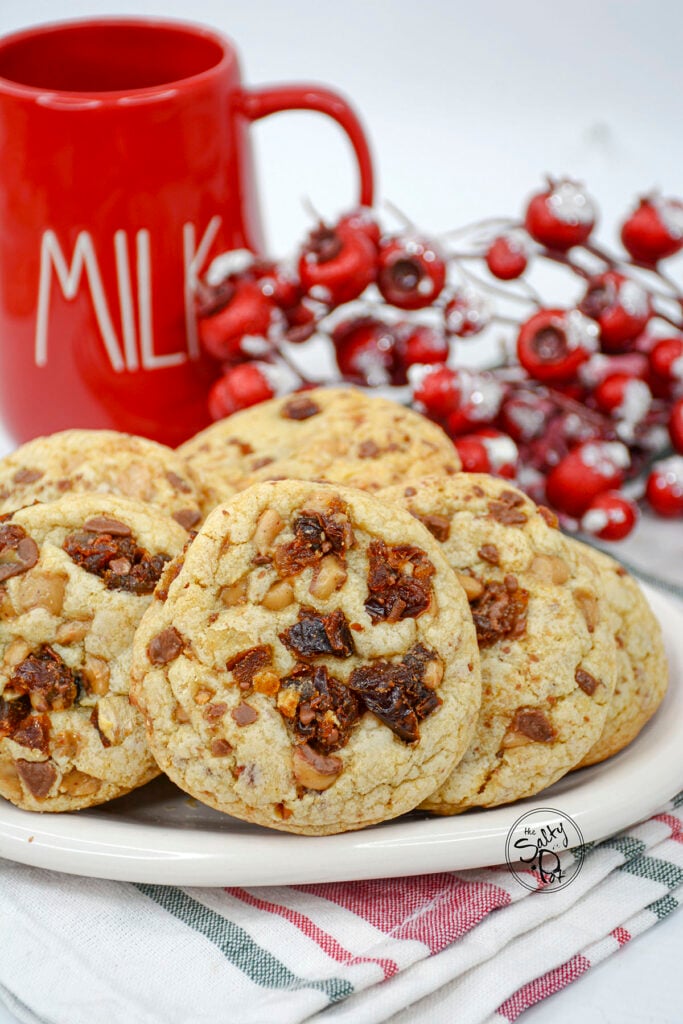 Toffee cookies made with dates on a white plate.