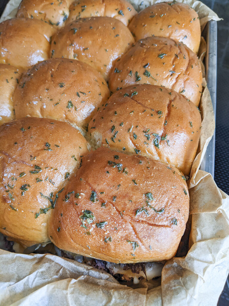 Cheesy Roast Beef Sliders with Au Jus The Salty Pot