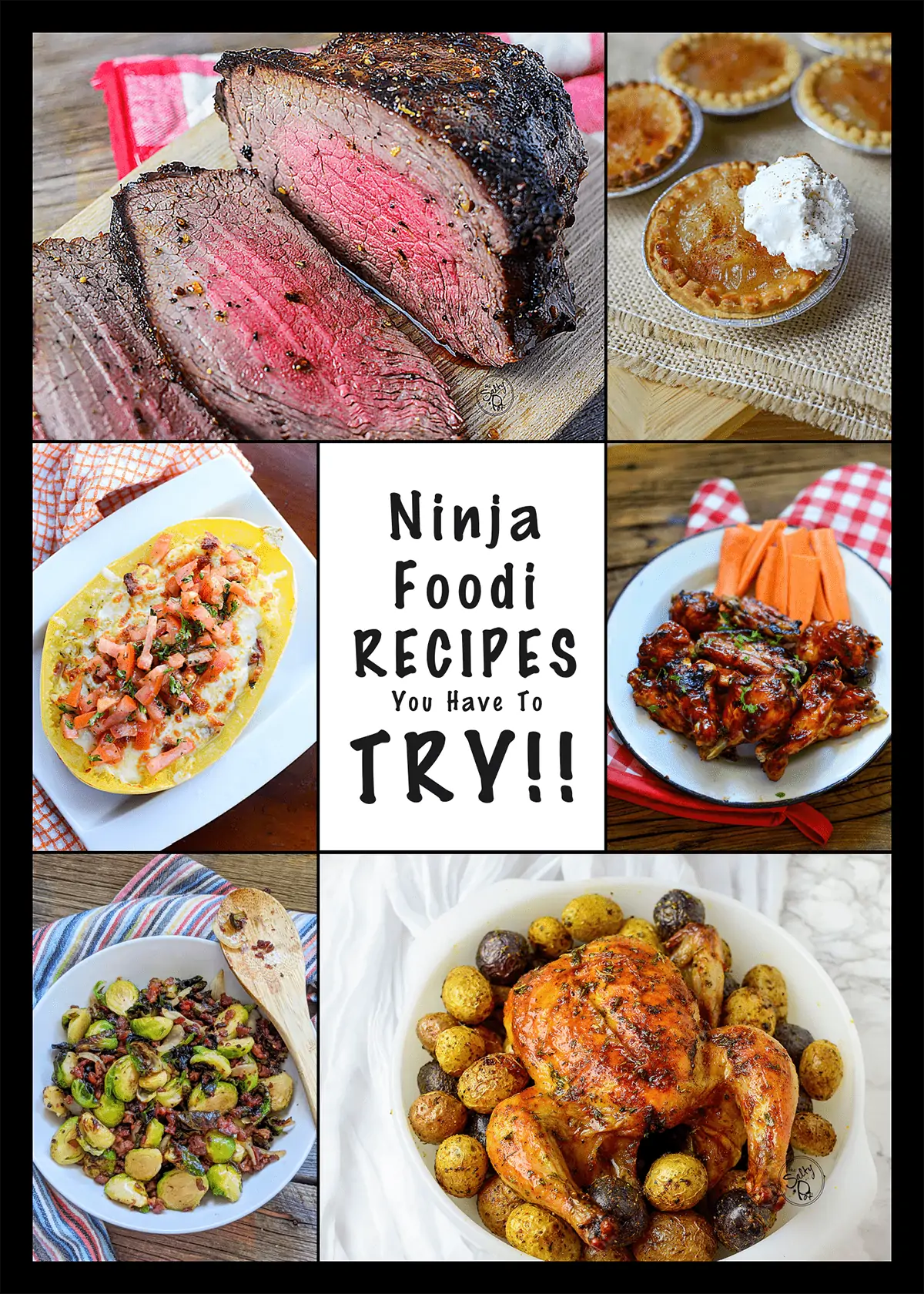 A collage of ninja foodi cooked recipes.